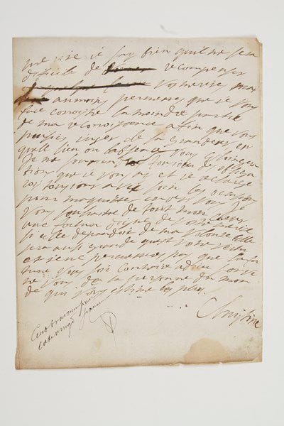 Christine de Suède (1626-1689) Reine de Suède; fille unique de Gustave II Adolphe, elle lui succéda en 1632, et fit de sa cour un foyer d'humanisme, avant d'abdiquer en 1654.Lettre autographe signée «Christine», [3 février 1652, à Pierre Chanut]; 5 pages in-4 avec ratures et corrections (quelques taches et petites déchirures marginales avec perte de quelques lettres, cote d'inventaire notarial).Importante lettre à l'ambassadeur de France en Suède, grand ami de Christine auprès de qui il avait introduit Descartes, lors de sa négociation en faveur de la Reine au Congrès de Lübeck en faveur d'une paix générale du Nord.Elle est confuse des soins que Chanut prend pour l'obliger. «Jay si peu merité de vous les sentiments d'affection que vous me tesmoingés que je confesse librement de vous estre redevable à un point quil me sera difficil de me degager des obligasions que je vous ay. Vous demandes de moy la permission de retourner en France, et vous prenes la peine d'emploier leloquance de vostre bel esprit, pour obtenir de moy ce qui nest pas en mon pouvoir de vous octroier, vous prenes plaisir de me faire croire que vostre liberté est entre [mes] mains, touttes ces belles galanteries font voir la delicatesse et la bauté de vostre esprit, mais elle ne sauroit me rendre vaine, et je vous asseure que je nabuseres jamais de vos civilités. [...] je say comment je dois user du pouvoir que le Roy ma donné sur vous, je nignore pas que je dois remettre entierement entre ses mains le droit quil a voulu partager avec moy, cest pourquoy Monsieur que je me repoze sur les ordres que vous aures receus de luy, cet a luy de disposer de vostre employ comme il le jugera bon, toutefois jespere de son amitié, quil mestera en consideration ce mesmoire», et ce sera à lui «de juger de laffaire du traitté»... Elle lui a déjà dit son sentiment sur leur réponse: «jugés vous-mesme se que vostre a[ffaire] poura ou nuire ou profiter a ceste negotiasion»; qu'il consulte le sieur Salvius [son ancien cha