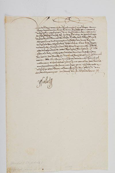 Élisabeth d'Autriche (1554-1592)
Reine de France; fille de l'Empereur Maximilien II et de Marie d'Espagne, épouse (1570) de Charles IX (1550-1574), elle se retira à Vienne après la mort de son mari.Pièce signée «Ysabel», Vienne 28 mars 1588; demi-page in-fol.; en allemand.Rare pièce signée par l'ancienne Reine, qui, après la mort de son mari, s'est retirée à Vienne, près du monastère de clarisses qu'elle a fondé.Ancienne collection Molini (16 mars 1875, Gabriel Charavay expert, n° 99).