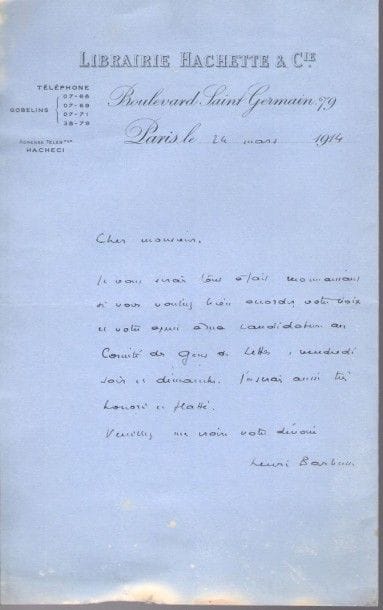 Littérature. Environ 190 lettres, la plupart L.A.S., adressées au critique d’art et poète Achille Segard (mouill. et défauts à qqs lettres; cartes de visite jointes).{CR}Paul Adam, Juliette Adam (5), A. Albalat, Giannino Antona-Traversi (4), Paul André (3), Aug. Angellier, Louis Artus, A. Aulard, Henri Barbusse (2), Maurice Barrès (9), R. Baschet, Henry Bataille, M. Batilliat, René Benjamin, Henri Bergson, H. Bernstein, L. Besnard, Binet-Valmer, E. Blémont, Léon Bocquet (3 et poème), Édouard Bodin (11), Karl Boès, Maurice Boniface (21), J. de Bonnefon, L. Bonvallet, P. de Bouchaud, M. Boulenger, Élémir Bourges (à Émile Bernard), René Boylesve (3), H. de Braisne, Ad. Brisson (3), J.J. Brousson, F. Calmettes, A. Capus, Jean Carrère (5), G. Casella, H. Cazalis, Charles-Brun, A. Chevrillon (3), Judith Cladel (10), Jules et Léo Claretie, Ch. Clarisse, Jules Comte (7), F. Coppée, R. Coolus, G. Courteline, Francis de Croisset (8), Curnonsky (3), etc.
