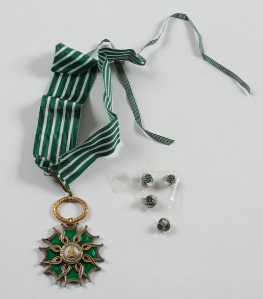 France

ORDRE DES ARTS ET LETTRES, institué en 1957.
Insigne de commandeur.
Vermeil et émail (légers défauts de cuisson). Cravate.
Dans son écrin de la Maison Marie STUART.
T.T.B. On y joint quatre rosettes.

Provenance: Monsieur Michel GUY, Secrétaire d'état à la Culture de 1974 à 1976