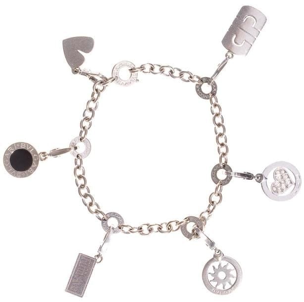 BULGARI
Bracelet "Charms Coeur" en or gris ponctué de 6 pampilles en or gris dont certaines agrémentées de diamants. Signé, accompagné de sa facture. Long.: 19 cm Poids brut: 39,4 g