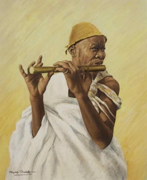 Georges CRETELLE (XIX-XXe siècle)
Joueur de flûte Dessin au fusain et aquarelle. Signé en bas à gauche. 54 x 44 cm