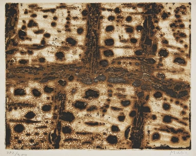 Zoran MUSIC [croate] (1909-2005)
Pierre sur le Carses, 1958 Gravure. Signée et numérotée sur 300. Couverture de la plaquette de l'exposition à La Galerie de France en 1958. 25.5 x 32 cm