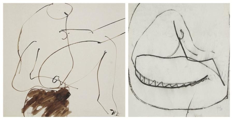 George APOSTU [roumain] (1934-1986)
Études de nues, 1980 2 dessins au lavis ou fusain. Signés et datés. (Petites déchirures). 43 x 46 cm et 49.5 x 45 cm