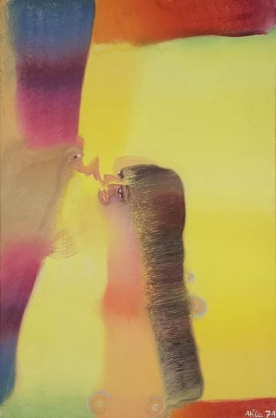 Atila Biro dit, ATILA [hongrois] (1931-1987)
Le Lien, 1974 Huile sur toile. Signée et datée en bas à droite. Signée, datée et titrée au dos. 100 x 65 cm