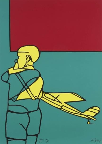 Valerio ADAMI (Né en 1935)
Homme à l'avion Sérigraphie. Signée et numérotée sur 150. 72 x 52 cm
