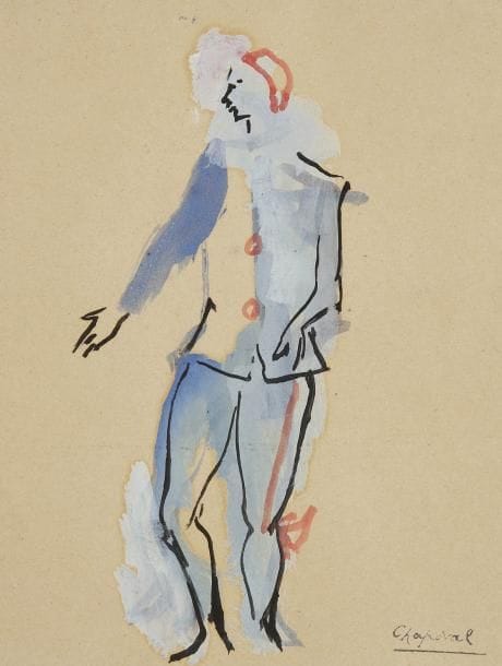 Youla CHAPOVAL (1919-1951)
L'Homme en bleu Gouache. Porte le cachet de la signature en bas à droite. 24 x 18 cm