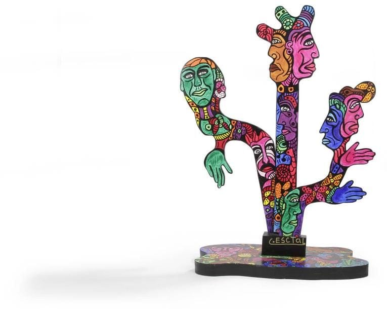 CHRISTIAN ESCTAL (NE EN 1955)
Il est où Sculpture amovible en bois découpé et peint. Signée et titrée sur la base. Hauteur: 98 cm