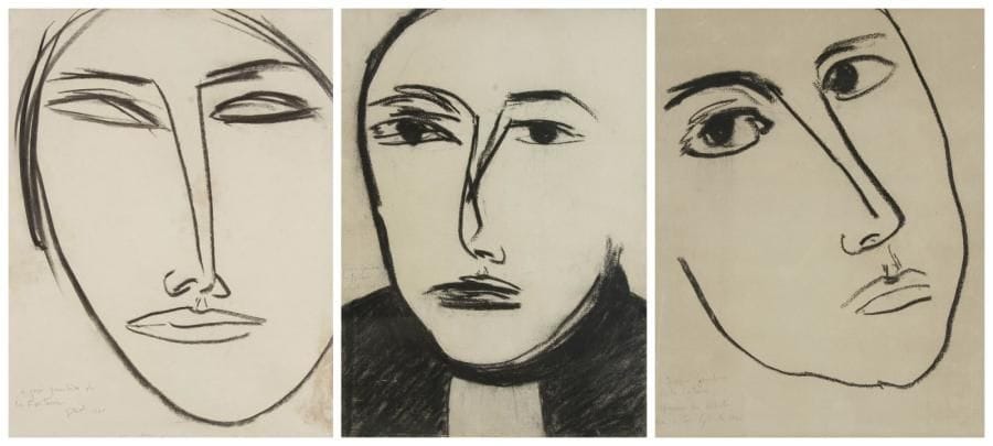 Emile Gilioli (1911-1977)
Visages, 1966 3 dessins au fusain. Signés, datés et dédicacés. (Traces d'humidité à l'un). Environ 65 x 50 cm chaque