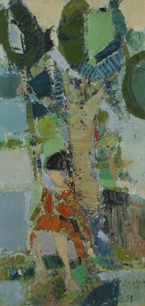 Gabriel GODARD (Né en 1933)
L'Escarpolette, 1959 Huile sur toile. Signée et datée en bas à droite. 80 x 40 cm