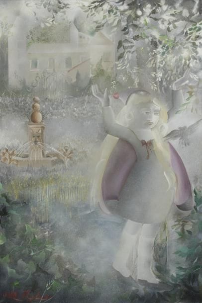 Michel HERGIBO (né en 1948)
Petite fille à la fontaine, 1976 Huile sur toile. Signée et datée en bas à gauche. 146 x 97 cm