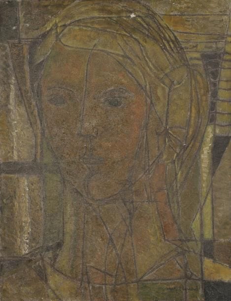 Max PAPART (1911-1994)
Visage de femme, 1949 Huile sur toile. Signée en bas à droite. Signée et datée au dos. (Petits accidents). 65 x 50 cm