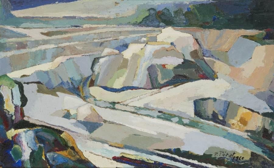 P. PETAT (XXe siècle)
Carrière de Kaolin, 1960 Huile sur panneau. Signée et datée en bas à droite. 38 x 61 cm