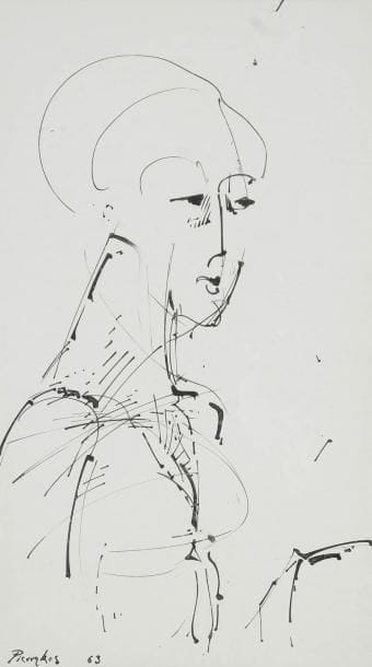 Alkis PIERRAKOS [grec] (né en 1920)
Profil de femme, 1963 Dessin à l'encre. Signé et daté en bas à gauche. 50 x 29 cm