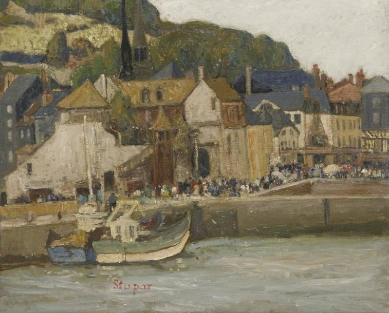 Marko STUPAR [franco-bosniaque] (né en 1936)
Honfleur, bateau au petit bassin Huile sur toile. Signée en bas à gauche. 50 x 61 cm