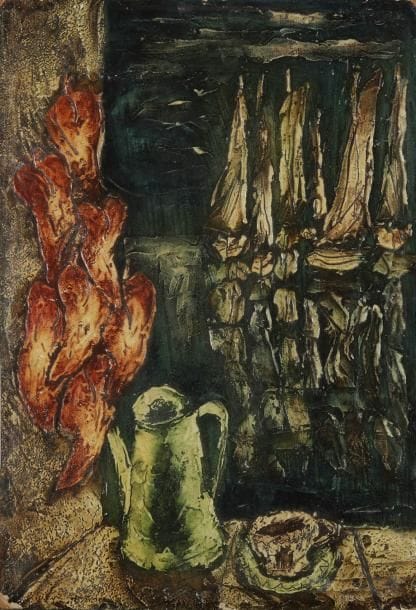 Garcia TELLA (1906-1983)
Fenêtre ouverte sur le port, 1957 Huile sur isorel. Signée et datée au dos. (Petits manques dans les angles). 46 x 31 cm