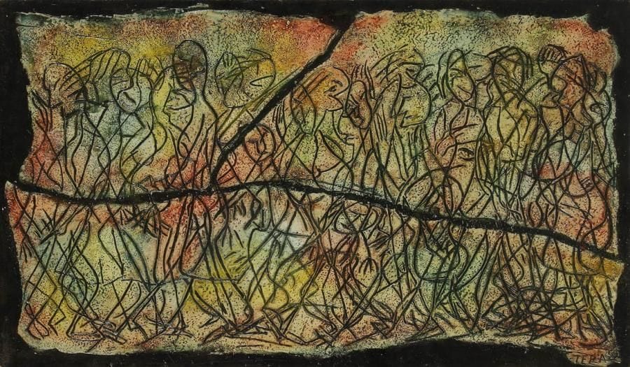 Garcia TELLA (1906-1983)
La Foule, 1959 Huile sur isorel. Signée et datée en bas à droite. Signée, datée et titrée au dos. 52 x 92 cm