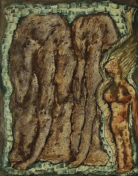 Garcia TELLA (1906-1983)
Femme aux éléphants, 1959 Huile sur isorel. Signée et datée en bas à droite. 92 x 73 cm