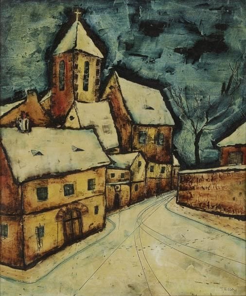 Garcia TELLA (1906-1983)
Invierno Huile sur isorel. Signée en bas à droite. Signée et titrée au dos. 65 x 54 cm
