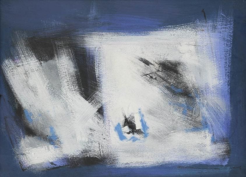 Hugo WEBER [suisse] (1918-1971)
Adjoining, Chicago, 1954 Huile sur papier marouflé sur toile. Non signée. 56 x 76 cm