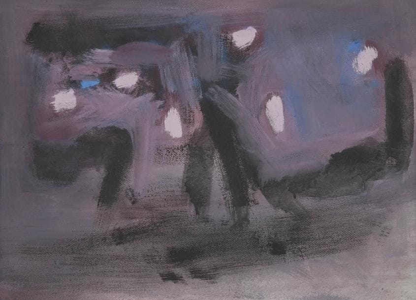Hugo WEBER [suisse] (1918-1971)
Vague duo, 1954 Huile sur papier marouflé sur toile. Signée et datée en bas à droite. 56 x 76 cm