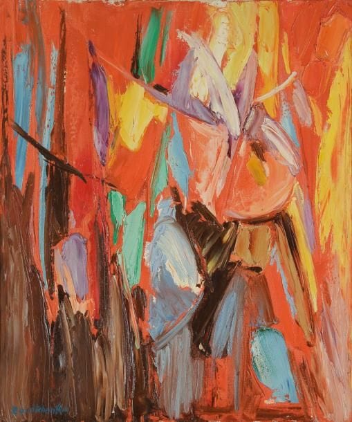 Katia ZOUBTCHENKO [franco-russe] (née en 1937)
Flamenco, 1962 Huile sur toile. Signée en bas à gauche. Signée, datée et titrée au dos. 65 x 54 cm