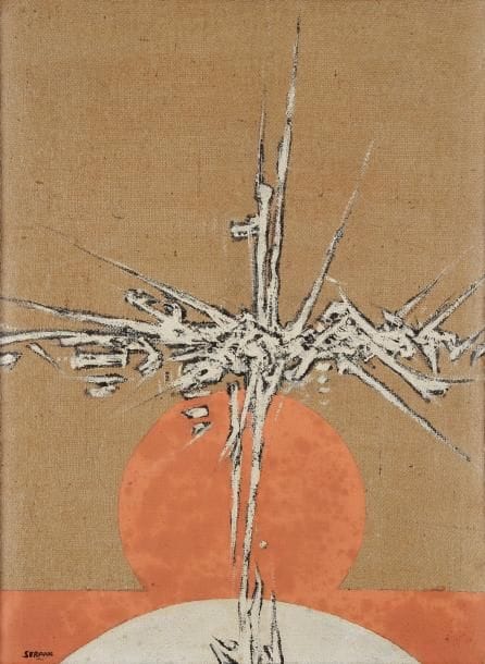 Iaroslav Sossountzov SERPAN [russe] (1922-1976)
NUGCT, 1967 Huile sur toile. Signée en bas à gauche. Signée, datée et titrée au dos. 65 x 46 cm