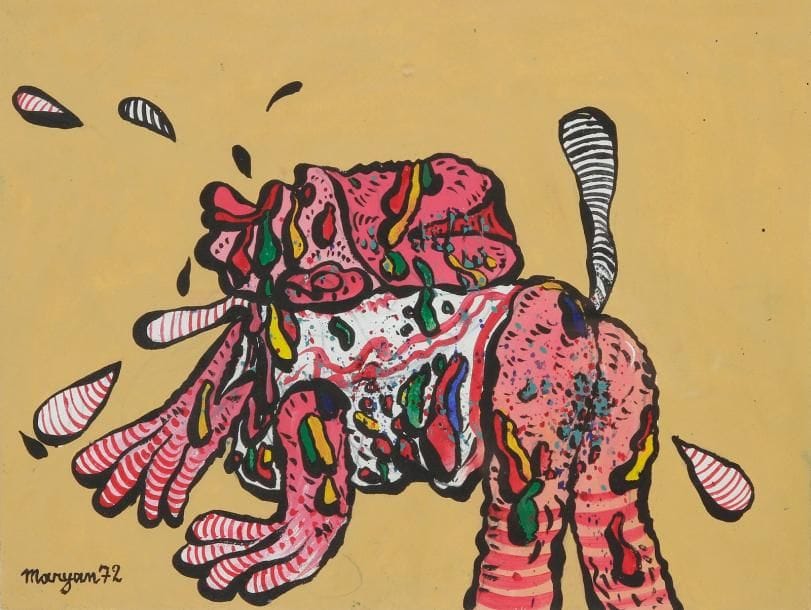 Pinchas Burstein dit Mary MARYAN [polonais] (1927-1977)
Personnage, 1972 Gouache. Signée et datée en bas à gauche. 30,5 x 40,5 cm