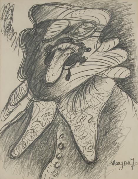 Pinchas Burstein dit Mary MARYAN [polonais] (1927-1977)
Personnage, 1970 Dessin au fusain. Signé et daté en bas à droite. 62 x 49 cm