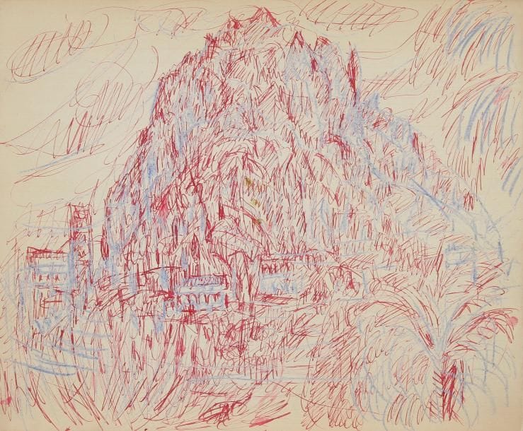 Fahr-el-Nissa ZEID [turque] (1901-1991)
Album de Nice, 1952 Carnet de 27 aquarelles et encres. 1/ Paysage 2/ Vence, le restaurant 28 jan 3/ Composition, Vence le 28 jan 4/ Composition, Vence 5/ Composition, Vence 6/ Composition, signée 7/ Composition, signée Fahr 8/ Composition 9/ Composition, Vence 10/ Composition (au verso Avant d'aller à la chapelle) 11/ Composition 12/ Bord de mer (Nice?) 13/ Dans la rue, daté 1952 14/ Promenade des anglais, Nice le 2 février matin soleil... (au verso petit mot manuscrit d'Alain Gheerbrant « Des temps venus et à venir du fond des mers et ailleurs toujours ailleurs») 15 à 18/ Vive l'éternité, long texte sur son mariage. 19/ L'Autel 20/ Devant la croix 21/ Vitraux 22/ Religieux 23/ L'Autel 24/ Dans l'église 25/ Dans l'église 26/Femme à l'enfant 27/ La Balustrade 32 x 39 cm Provenance: Collection Alain Gheerbrant, Paris