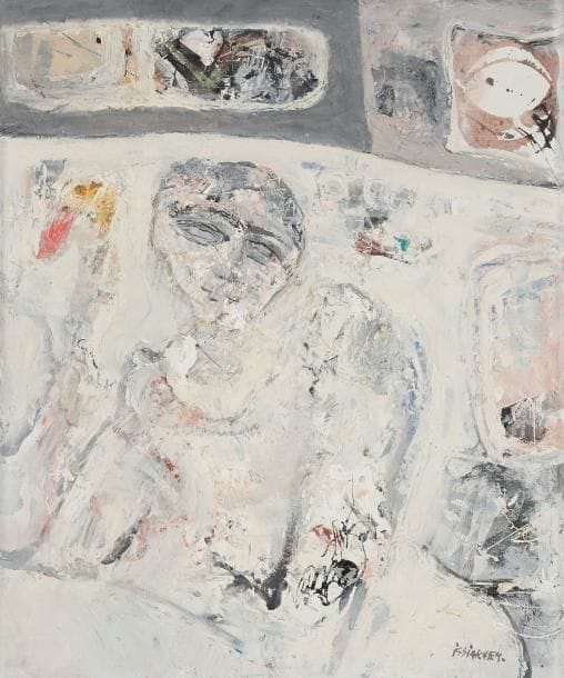 M'hamed ISSIAKHEM [algérien] (1928-1985)
Femme accoudée Huile sur toile. Signée en bas à droite. 69 x 58 cm Provenance: Collection du docteur Jean-Louis Amiel