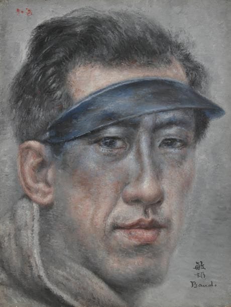 Toshio BANDO [japonais] (1890-1973)
Autoportrait à la visière Huile sur toile. Signée en bas à droite. 35 x 27 cm