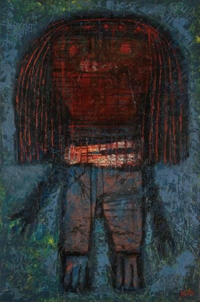 Akira KITO [japonais] (1925-1994)
Fille bleue, 1958 Huile sur toile. Signée en bas à droite. Signée, datée et titrée au dos. 81 x 54 cm Provenance: Tampon d'une galerie allemande (illisible). Exposition: Ahlmann's Kunstcirkel, 1987, numéro 8
