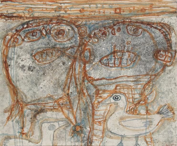 Akira KITO [japonais] (1925-1994)
Paix, 1964 Huile sur toile. Signée en bas à droite. Signée, datée et titrée au dos. 54 x 65 cm