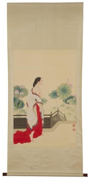 ZHAO Guojing & WANG Meifang [chinois]
Jeune fille descendant à l'étang Tempera sur soie. Porte le sceau au cinabre des deux artistes en bas à droite. Monté sur rouleau à Nankin. 108 x 69 cm Provenance: Collection J.-P. M. ancien Conservateur du Musée François Guiguet. Exposition: Wang MeiFang, Année de la Chine en France, Ville de Saint-Tropez, 2004, reproduit page 16