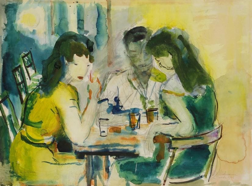 Wilhelm Egon Guillermo WIEDEMANN [allemand-colombien] (1905-1969)
A la panora de Allaz, 1946 Aquarelle et trait de crayon. Signée, datée et située La Donata en bas à droite. Titrée en bas à gauche (une partie illisible). 54,5 x 73,5 cm Provenance: Ancienne collection d'un ancien diplomate français en Colombie
