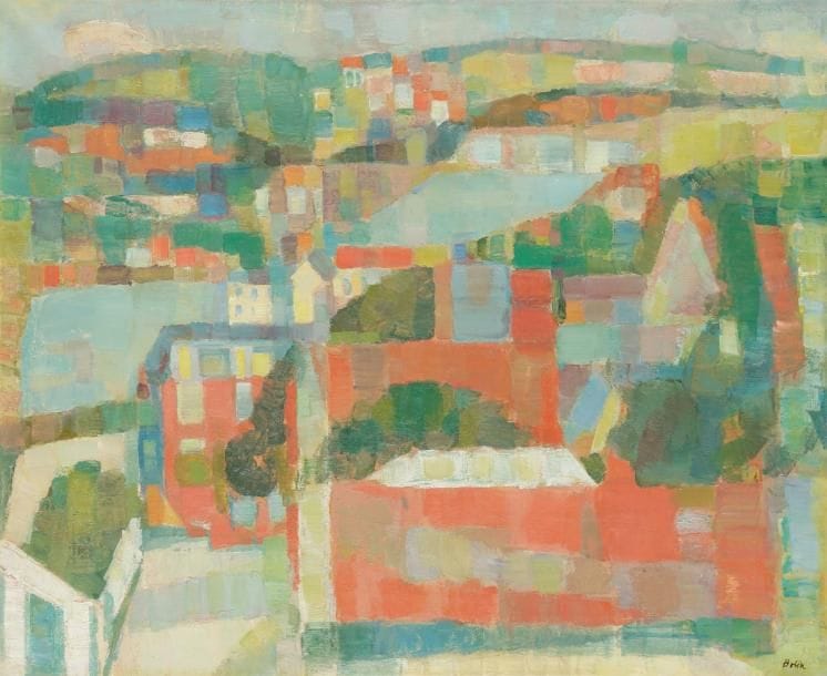 Gustav BOLIN [franco-suédois] (1920-1999)
Village vallonné, vers 1956-58 Huile sur toile. Signée en bas à droite. 65 x 81 cm