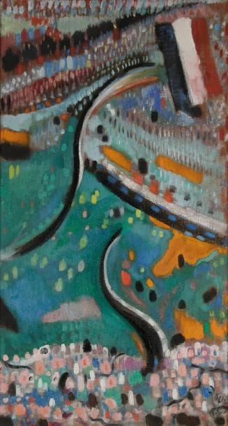 Zoum WALTER (1902-1973)
Fête nautique, 1965 Huile sur toile. Signée et datée en bas à droite. Titrée au dos sur le châssis. 120 x 65 cm Provenance: Vente de l'atelier, Paris, 2006 (Cachet au dos)