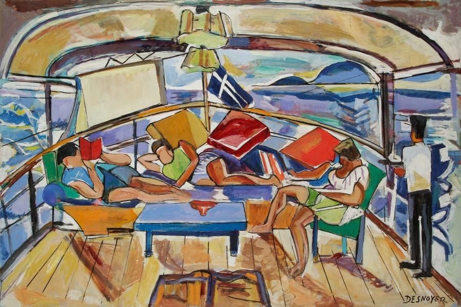François DESNOYER (1894-1972)
Yacht en Grèce Huile sur toile. Signée en bas à droite. Signée et titrée au dos. 97 x 146 cm Provenance: Galerie Guiot, Paris. Exposition: Formes en puissance, Fondation Mercedes-Benz, Paris, 1971