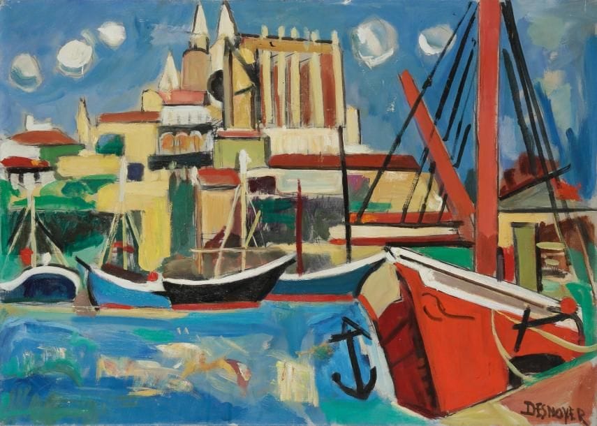 François DESNOYER (1894-1972)
Saint Raphaël, vieux port et cathédrale Huile sur toile. Signée en bas à droite. Signée et titrée au dos sur le châssis. 65 x 92 cm