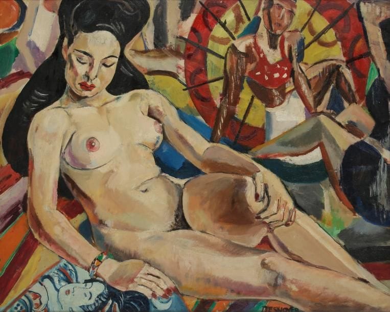 François DESNOYER (1894-1972)
Nu à l'estampe japonaise Huile sur toile. Signée en bas vers la droite. 73 x 92 cm Provenance: Galerie Guiot, Paris. Exposition: Cent ans de peinture française, Galerie Schmit, Paris, 1969