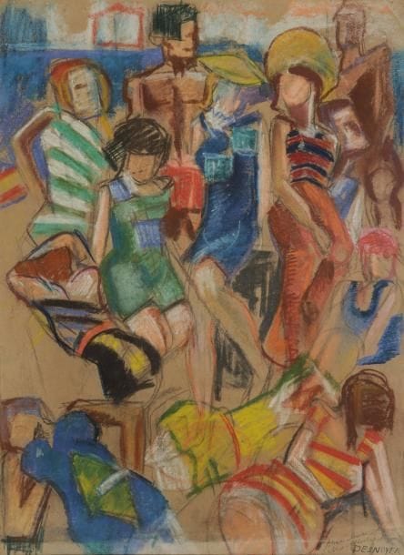 François DESNOYER (1894-1972)
À la plage Pastel. Signé et dédicacé en bas à droite. 61 x 47 cm Provenance: Galerie Marcel Guiot, Paris
