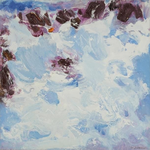 MAURICE-ELIE SARTHOU (1911-1999)
Mer bouillonnante, 1969 Huile sur toile. Signée en bas à droite. Signée et titrée au dos sur le châssis. 80 x 80 cm