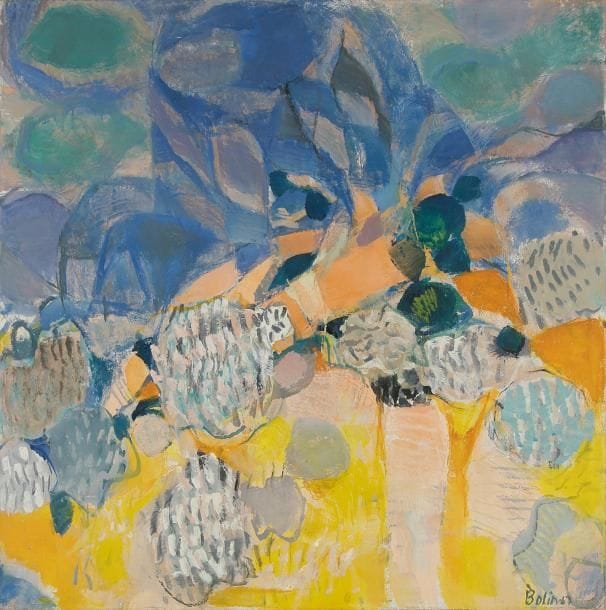 Gustav BOLIN [franco-suédois] (1920-1999)
Rochers bleus, 1967 Huile sur toile. Signée et datée en bas à droite. 100 x 100 cm