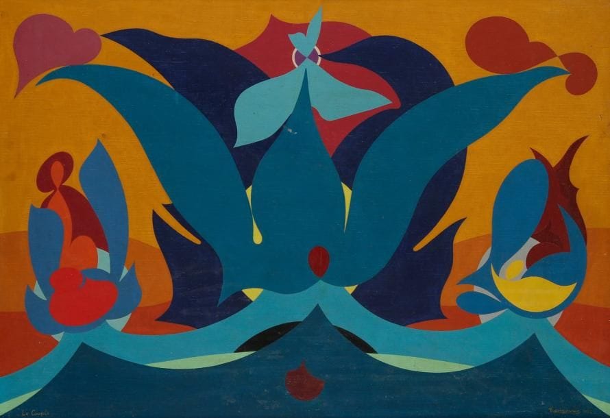 Jean CANGUILHEM dit KANGOUROU (1904-1982)
Le Couple, 1952 Huile sur toile. Signée et datée en bas à droite. Titrée en bas à gauche. (Petit accident). 50 x 73 cm