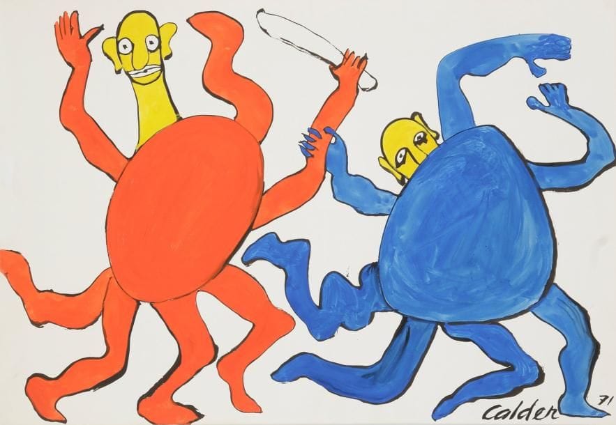 Alexandre CALDER (1898-1976)
Têtes jaunes, 1971 Gouache. Signée et datée en bas à droite. 75 x 110 cm Provenance: Collection Claude Garache, Paris. Offert par Calder à celui-ci. Référencé dans les Archives Calder sous le numéro A13071