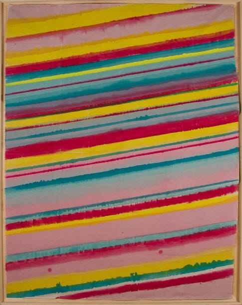 Jean-Michel MEURICE (né en 1938)
Bayadère 2, 1972 Acrylique sur toile libre. Signée, datée et titrée au dos. 200 x 157 cm