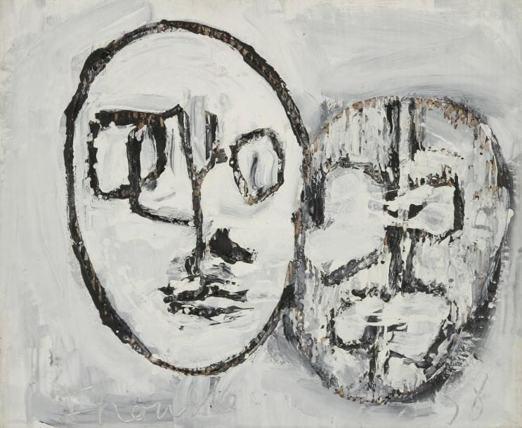 Jean IPOUSTEGUY (1920-2006)
Visages, 1958 Huile sur carton lacéré. Signée et datée en bas. 62 x 73 cm Provenance: Albert Loeb Gallery, New York