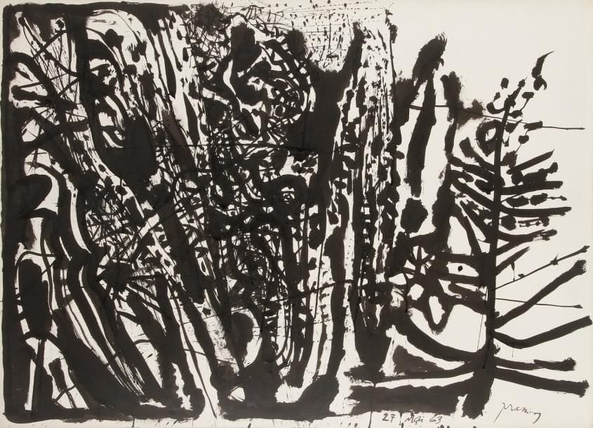 Mario PRASSINOS (1916-1985)
Paysage, 1963 Dessin à l'encre. Signé et daté en bas à droite. 75 x 105 cm