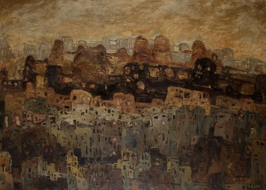 Roger Edgar GILLET (1924-2004)
Ville 2 Huile sur toile. Signée en bas à droite. 114 x 162 cm L'oeuvre est référencée dans les archives Gillet sous le numéro FG 384